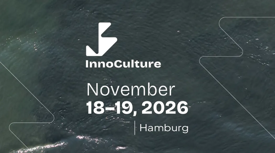 Grafika konferencji InnoCulture: na tle morza widzianego z lotu ptaka logo InnoCulture oraz napis „November 18–19, 2026 | Hamburg”.