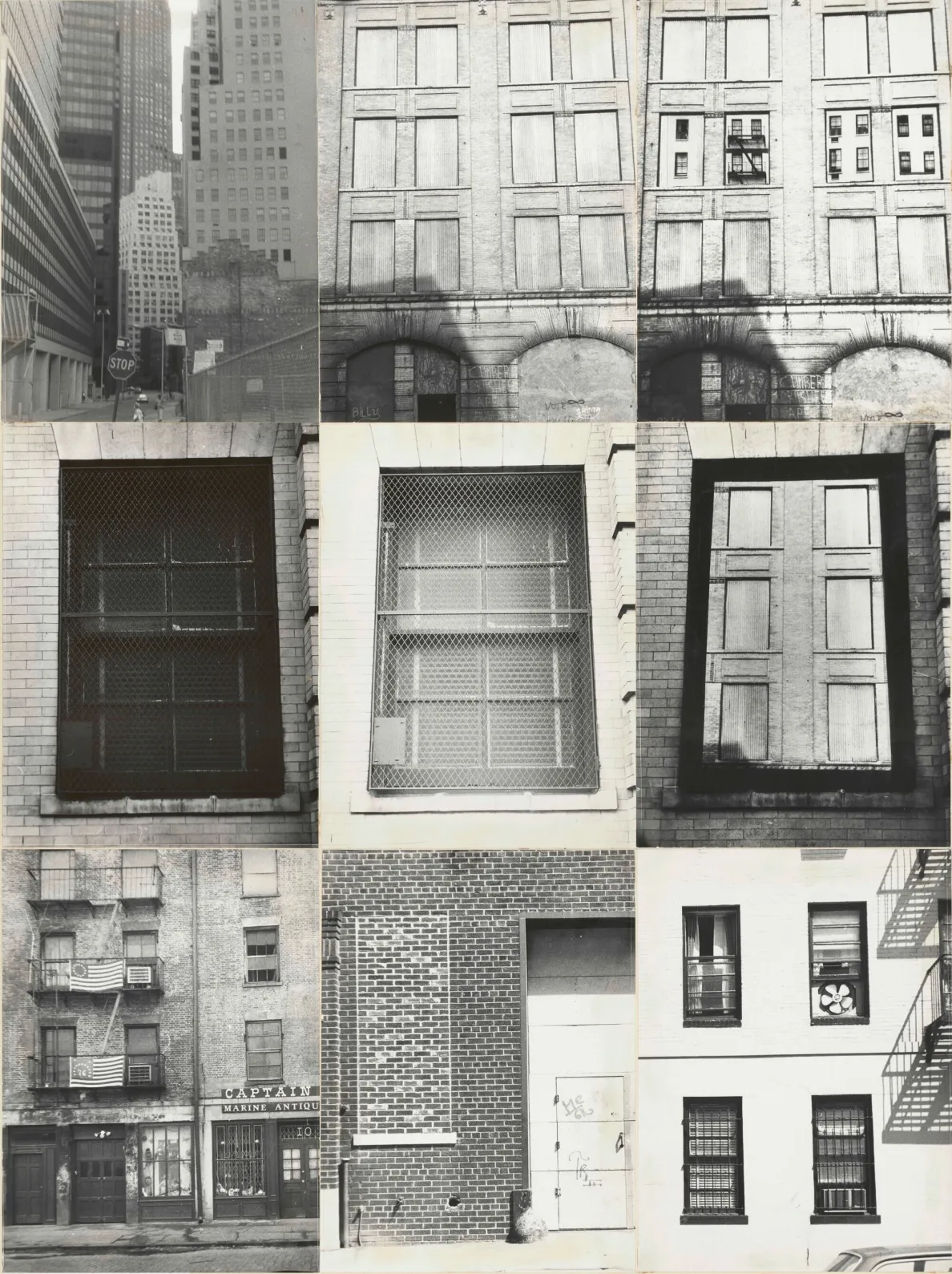 czarno-białe zdjęcia okien w różnych budynkach