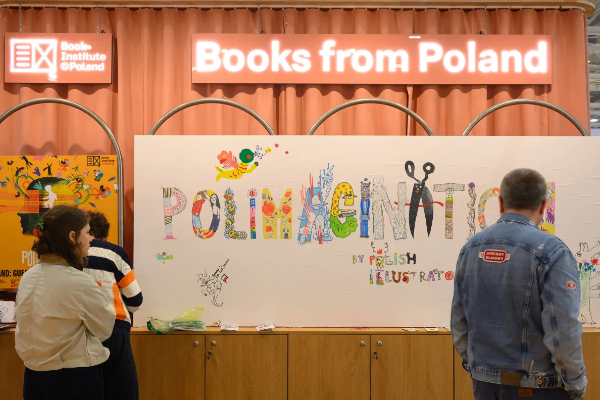 Polskie stoisko na BCBF z napisem "Books from Poland" i logo Instytutu Książki