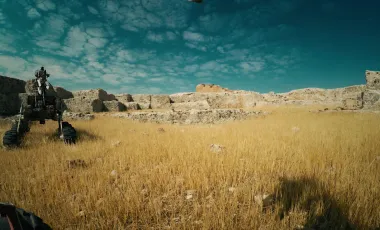 krajobraz z trawy koamienia i nieba