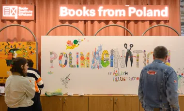 Polskie stoisko na BCBF z napisem "Books from Poland" i logo Instytutu Książki